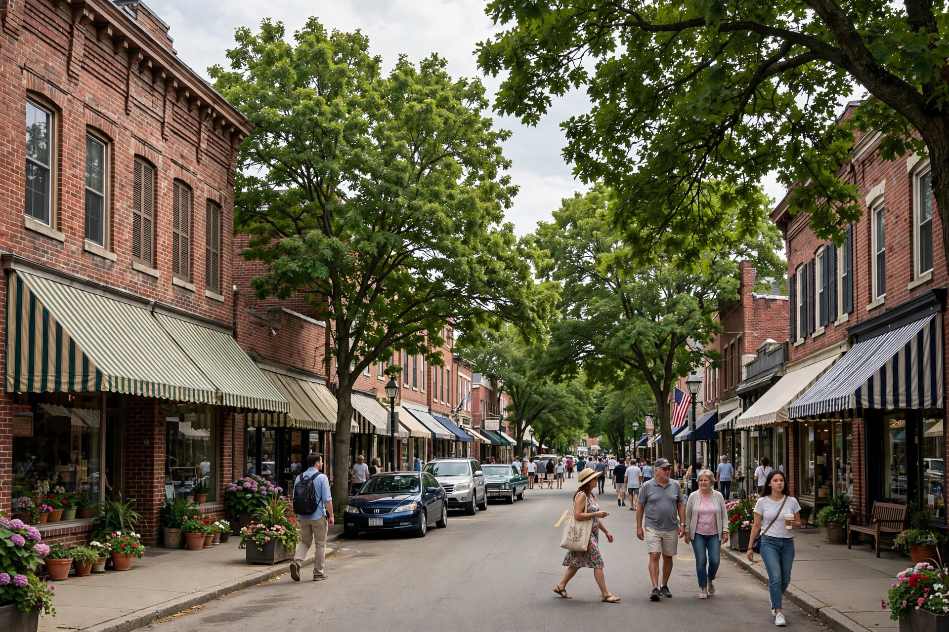 Charming village main street on Long Island, New York